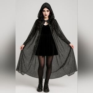 Black Spiderweb Hooded Cape One Size Halloween Costume Gothic Whimsygoth
